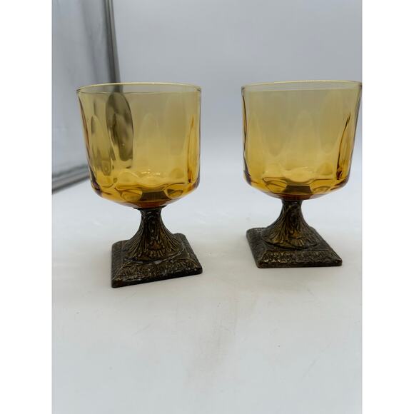 VTG Patina table votive candle set glass Thanksgiving Holiday party yellow amber - Picture 1 of 9
